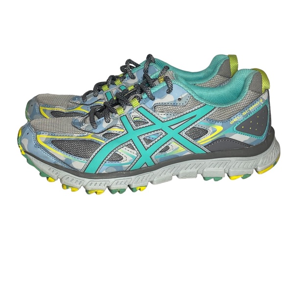 Asics 10 Gel Scram 3 Teal Gray Blue Camo Sneakers - Picture 4 of 16